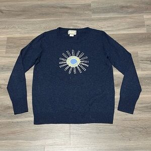 Label + Thread Large Sweater Blue Sun Eye Cashmere Wool Long Sleeve Pullover